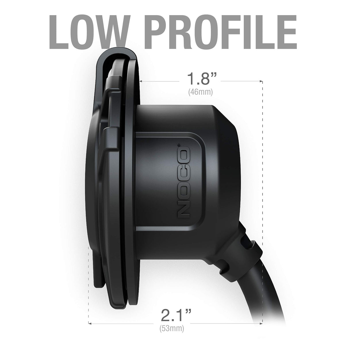 NOCO GCP1 integrated 16-inch cord detail demonstrating heavy-duty 14AWG durability