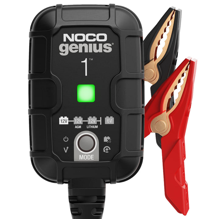 NOCO GENIUS1 front view showing compact design and indicators for easy identification and reliability