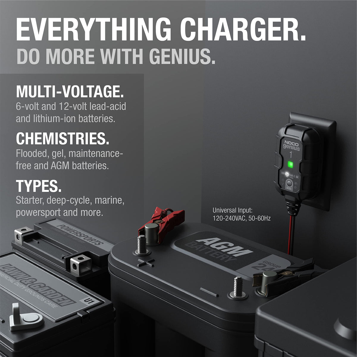NOCO GENIUS1 attached to motorcycle battery showing safe maintenance and recovery benefits