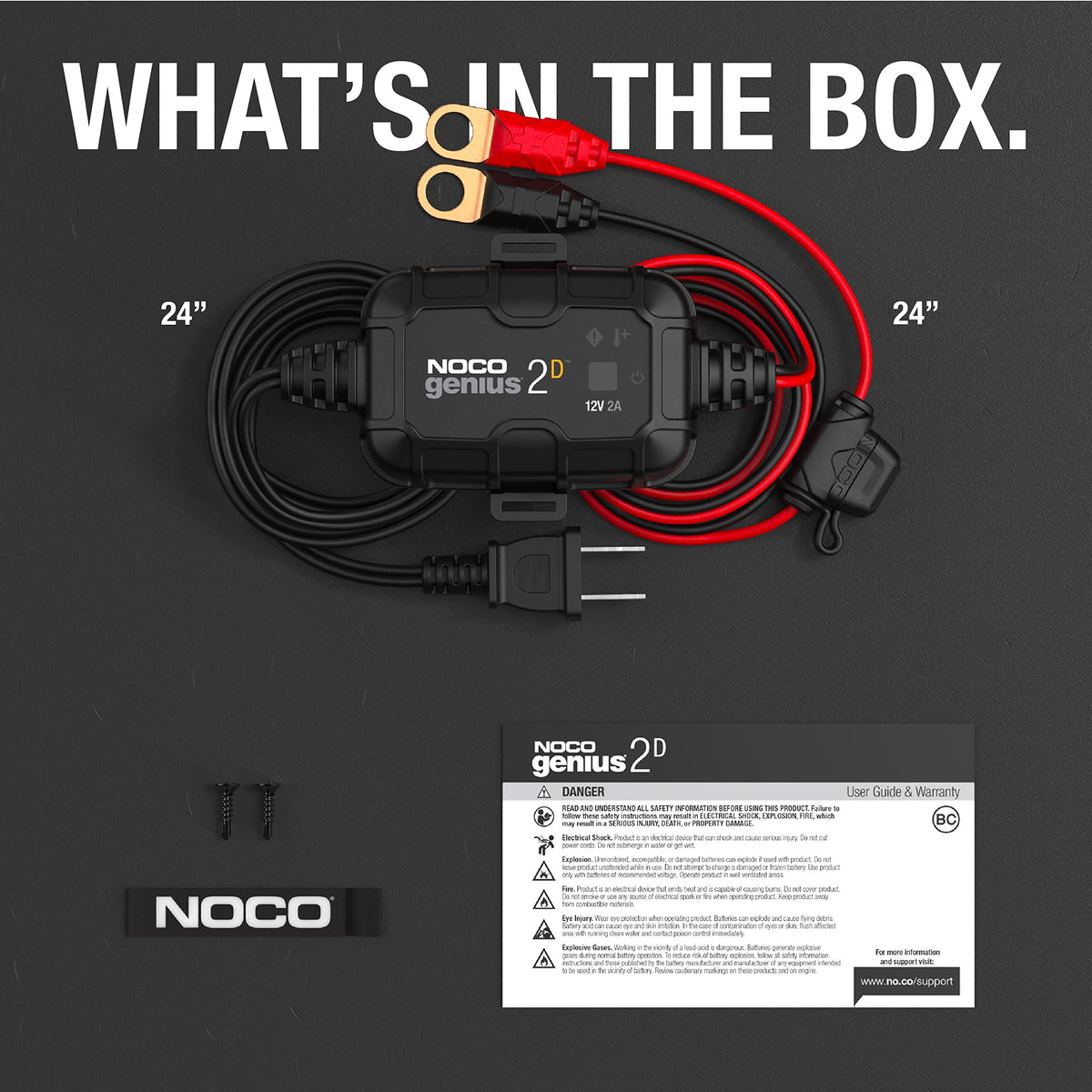 NOCO GENIUS2D mounted in an RV/boat compartment showing reliable long-term battery care