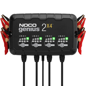 NOCO GENIUS2X4 front view showing ports and LEDs for clear monitoring