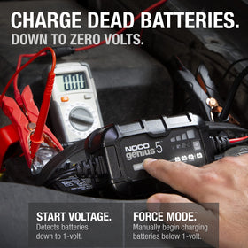 NOCO GENIUS5 mounted in garage illustrating long-term maintenance convenience