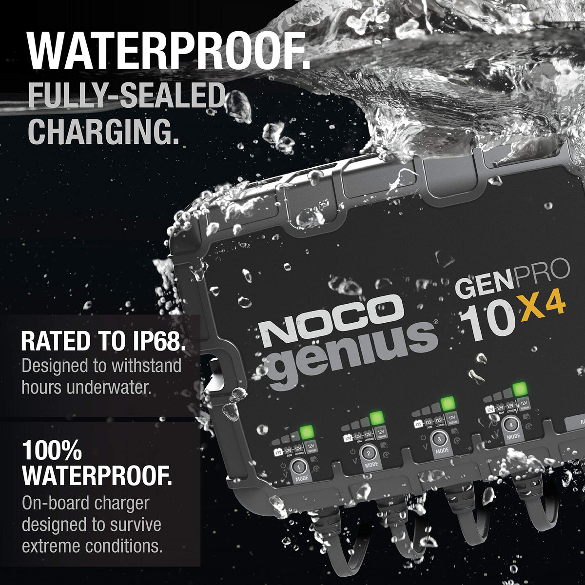 NOCO GENPRO10X4 mounted under boat deck demonstrating waterproof installation and vibration isolation