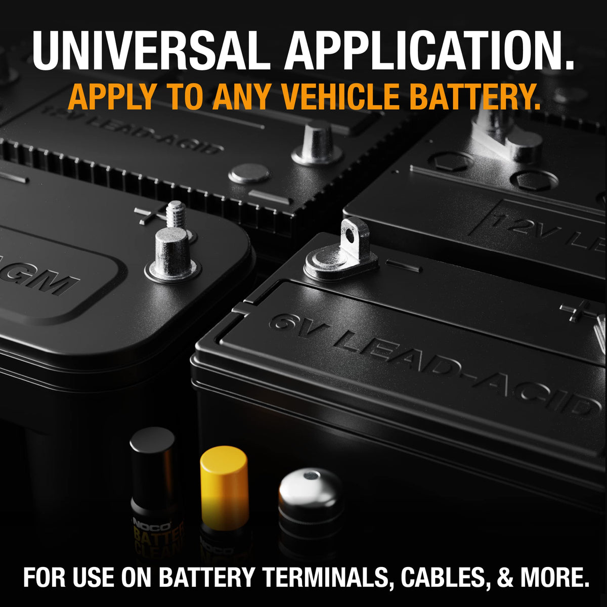 NOCO kit in use on a top-post battery ensuring clean terminal contact and reliable starts
