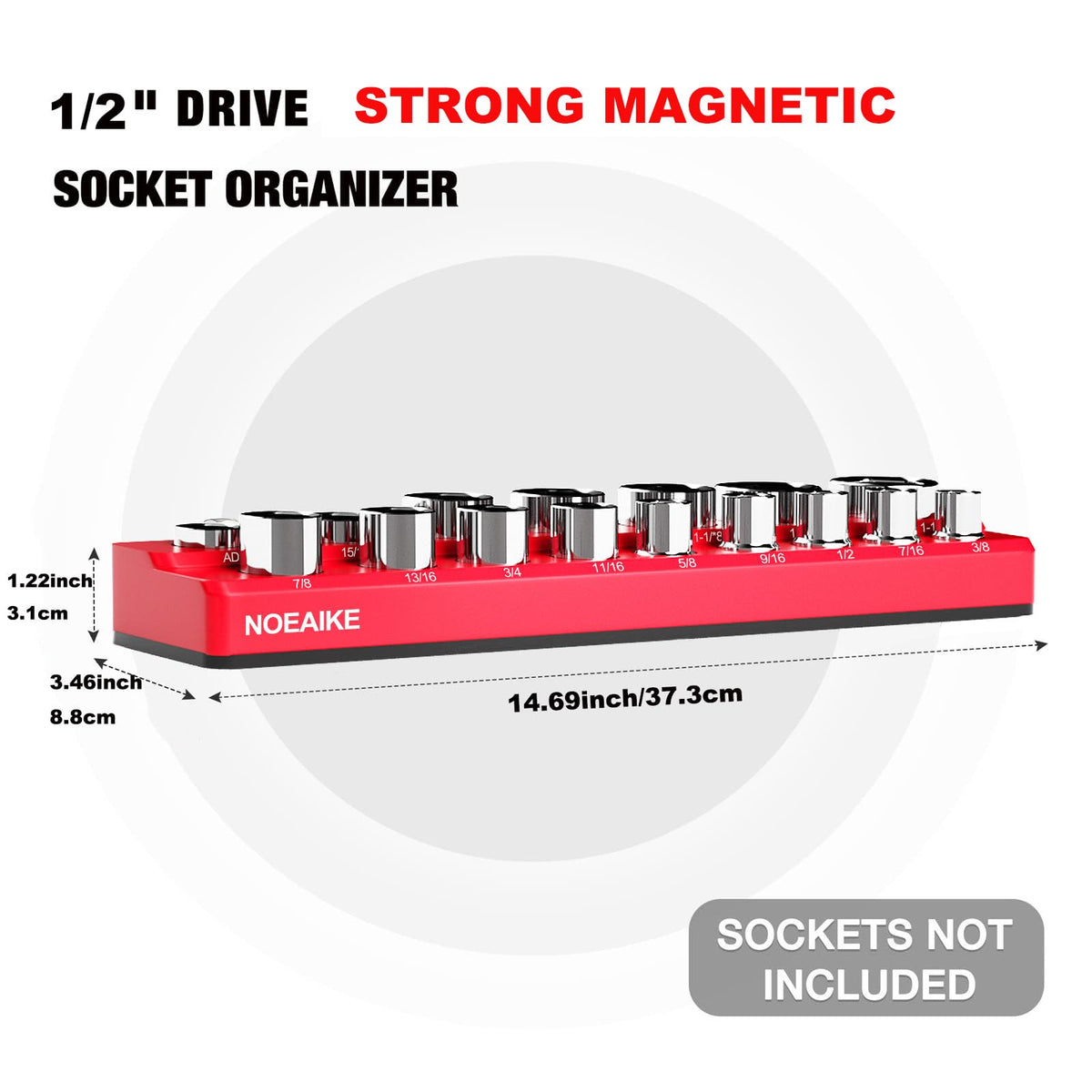 NOEAIKE tray loaded with standard 1/2" sockets demonstrating neat storage benefit