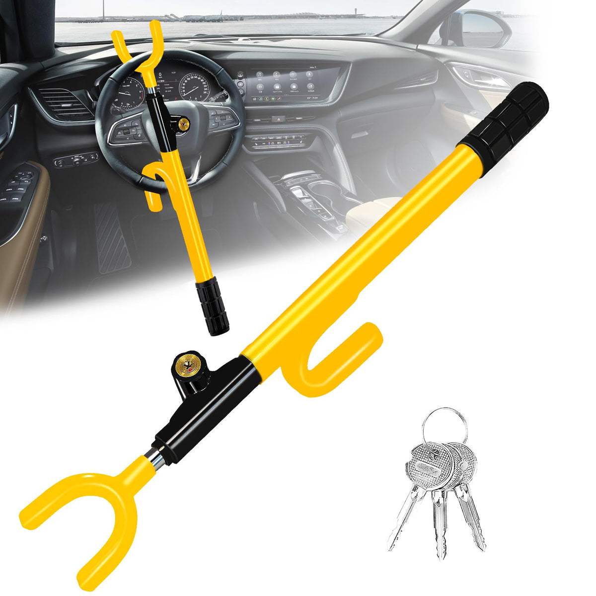 NOEAIKE front view showing bright yellow anti-theft bar, clear deterrent