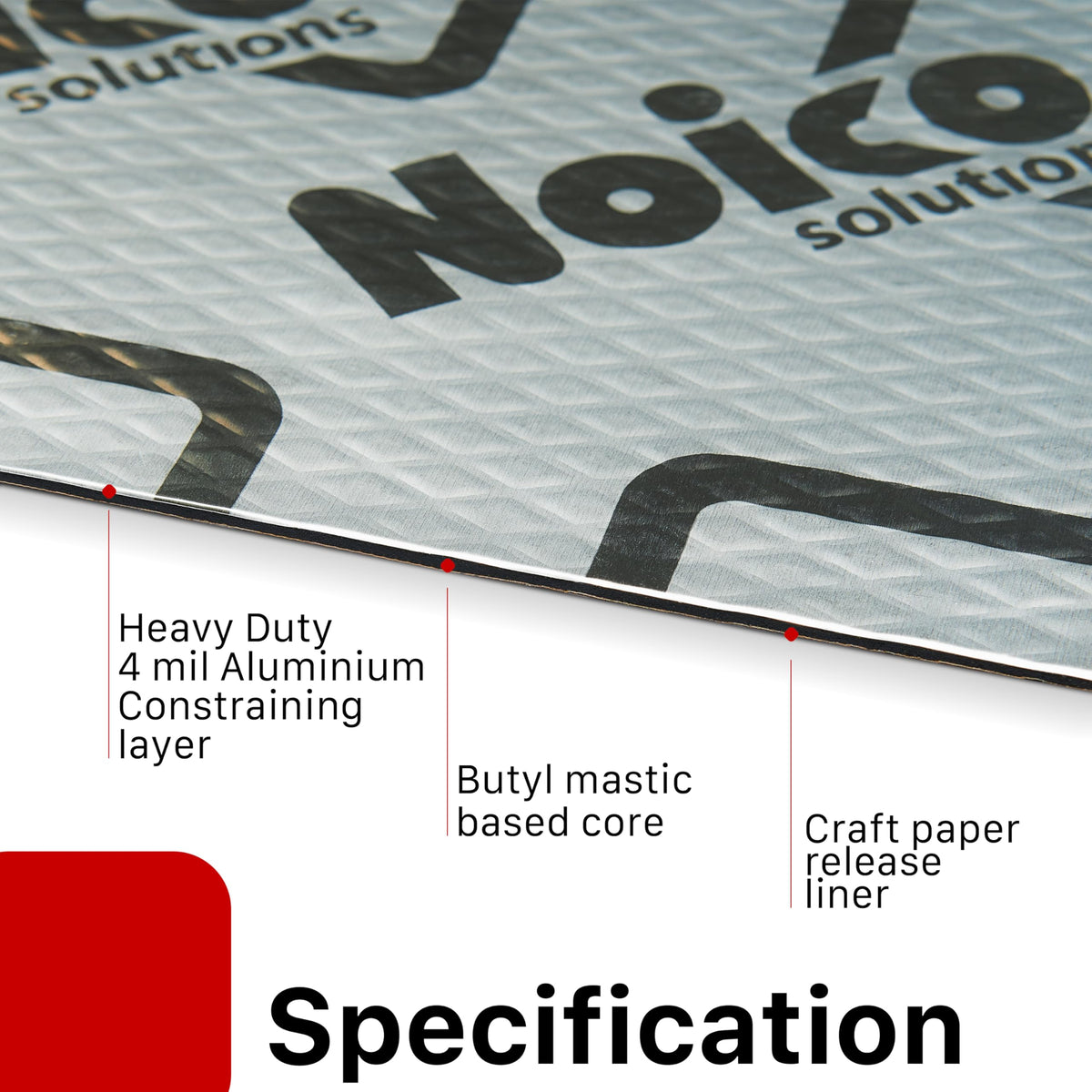 Noico Solutions close-up foil texture showing thickness and improved damping