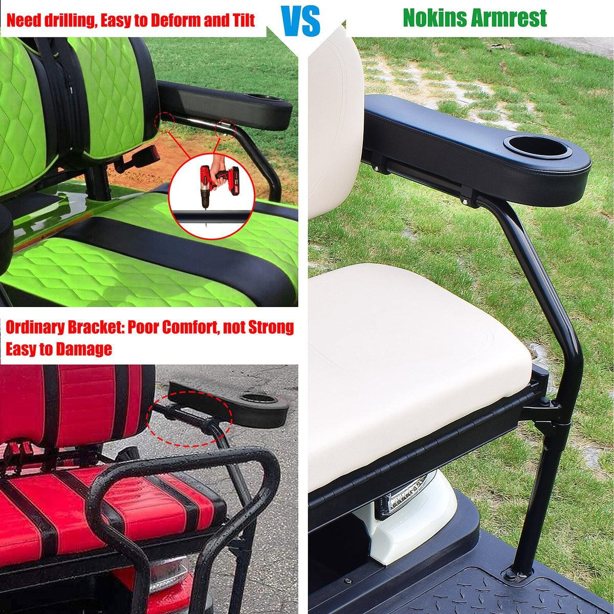 NOKINS armrest beside tape measure showing correct 1¼" round bracket compatibility