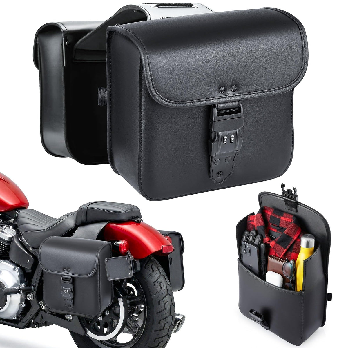Nomad front view of saddlebags showing compact storage benefit
