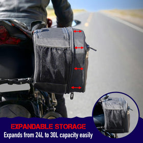 Nomad USA expanded bags showing full 15L per side storage capacity
