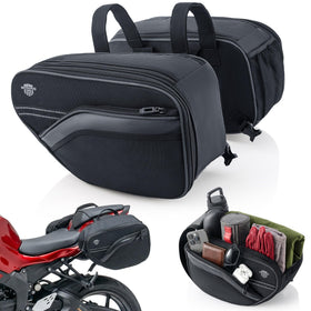 Nomad USA front view of saddlebags showing compact profile and easy access