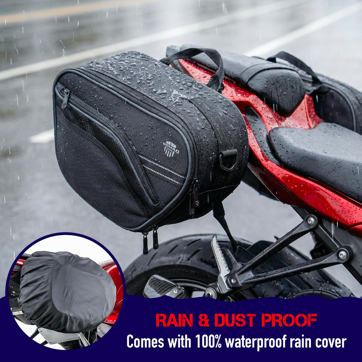 Nomad USA saddlebags mounted on Ninja 400 demonstrating secure fit