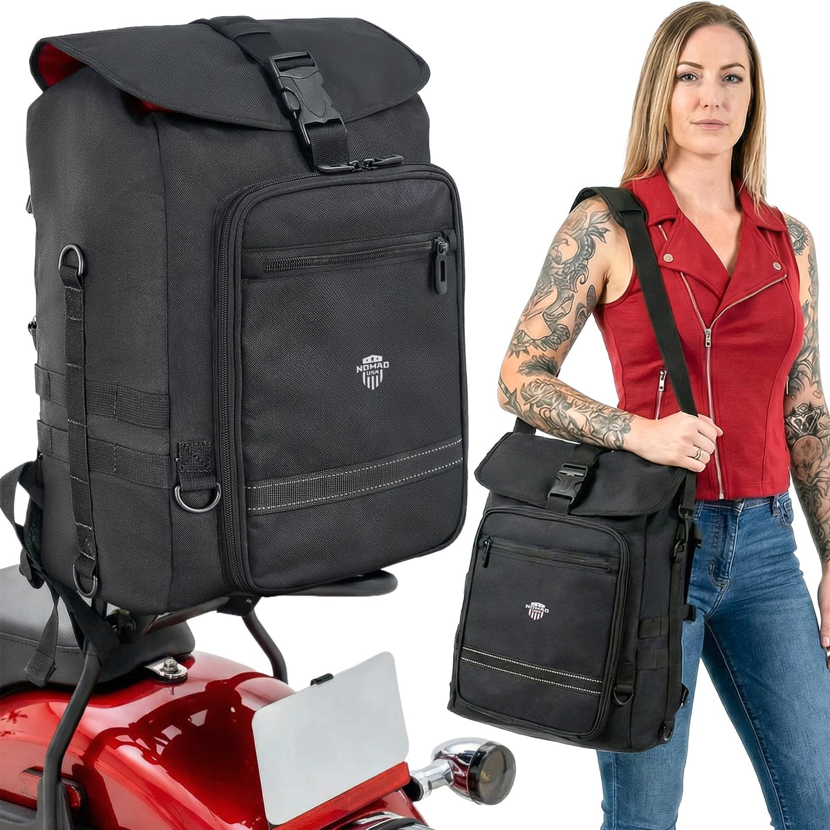 Nomad USA front view showing storage layout and rugged finish benefit organization