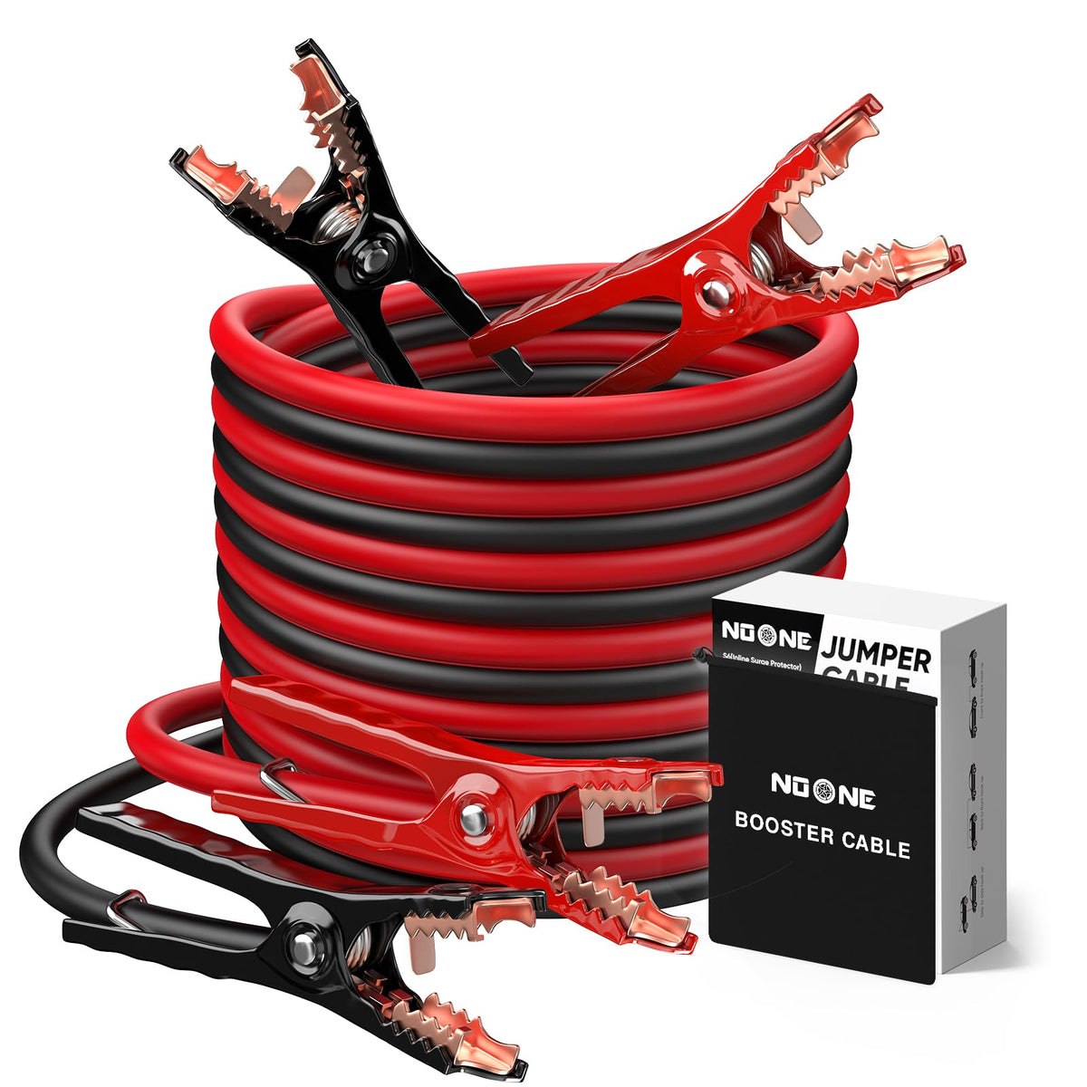 NOONE front view of 20ft jumper cables kit showing organized storage benefit