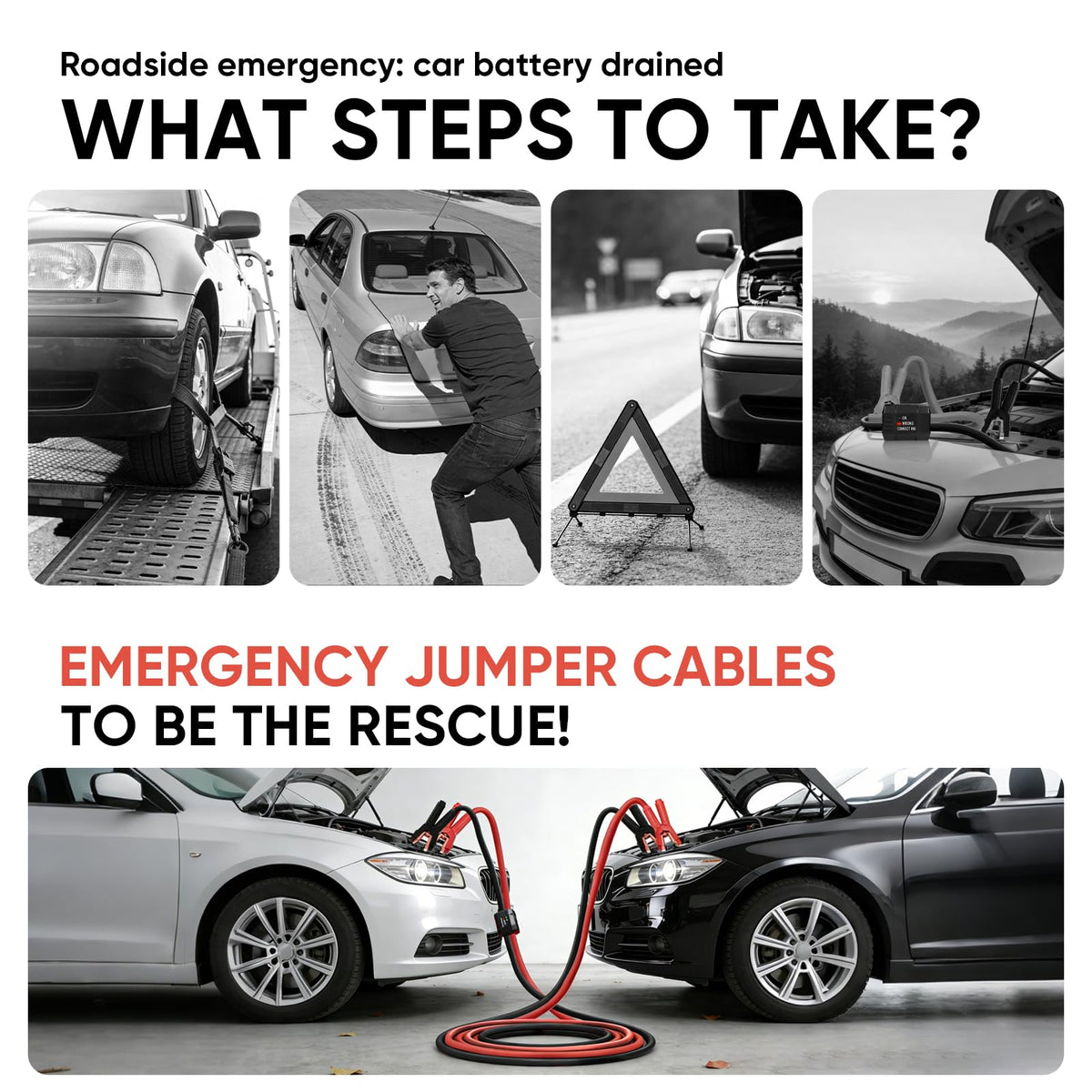 NOONE lifestyle roadside scene showing safe jump-start use outdoors
