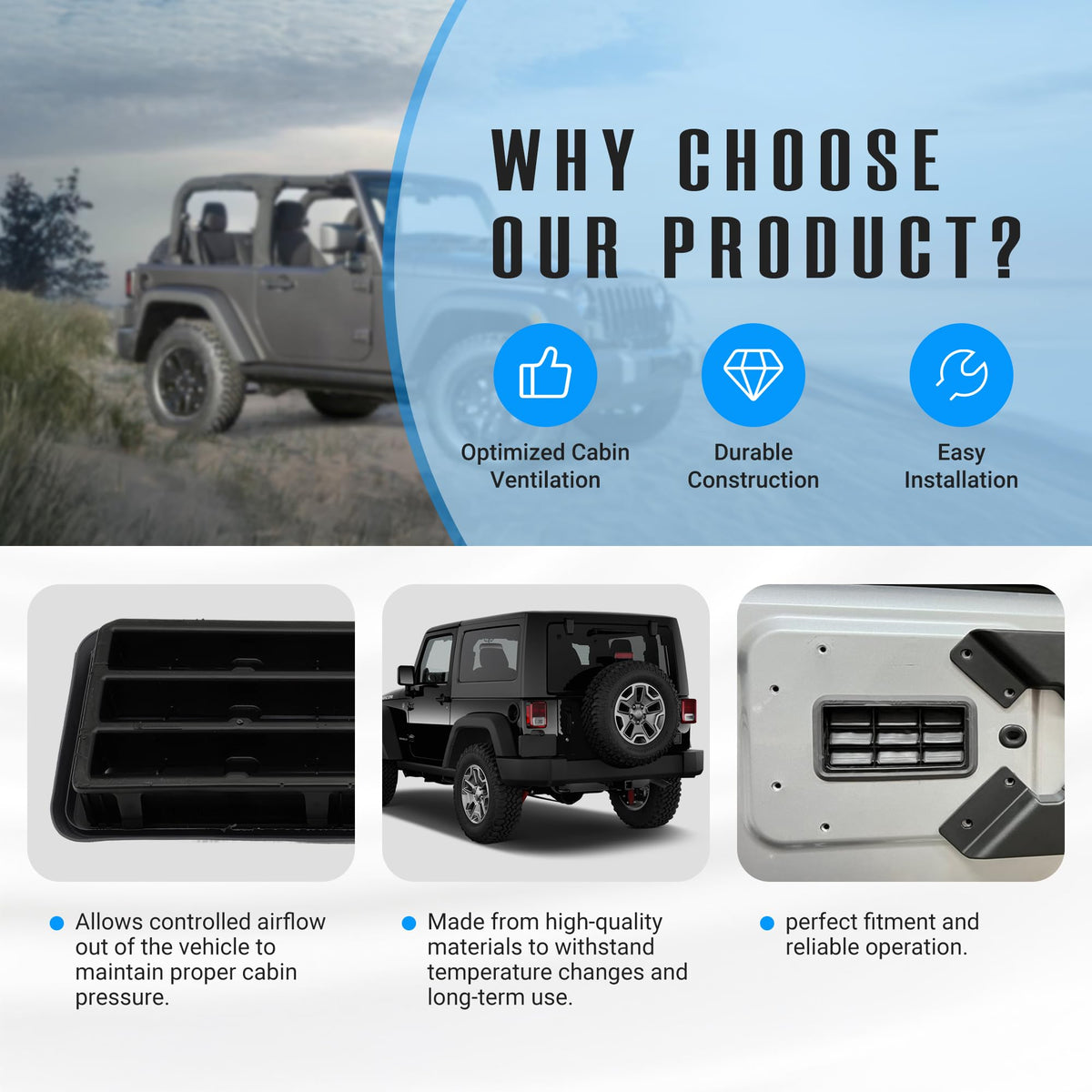 NOVAPARTS vent installed on Jeep Wrangler tailgate restoring appearance