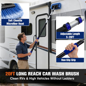 Novastry extended 20ft pole in use reaching RV roof safely