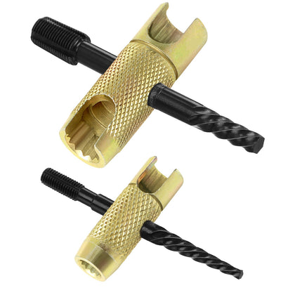 NOVINO front view of two-piece grease zerk tool showing cross shape and sockets for quick repairs