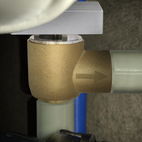 NOVINO connected to black tank flusher demonstrating backflow prevention during flush