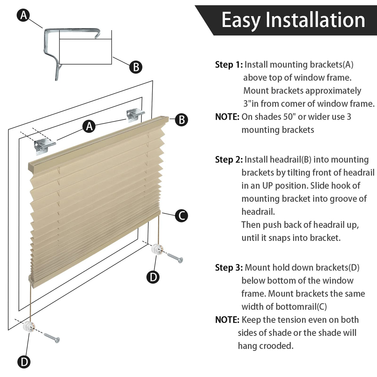 NOVINO included hardware and instructions showing quick install benefit
