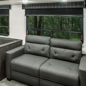 NOVINO installed in travel trailer window demonstrating privacy and cool interior