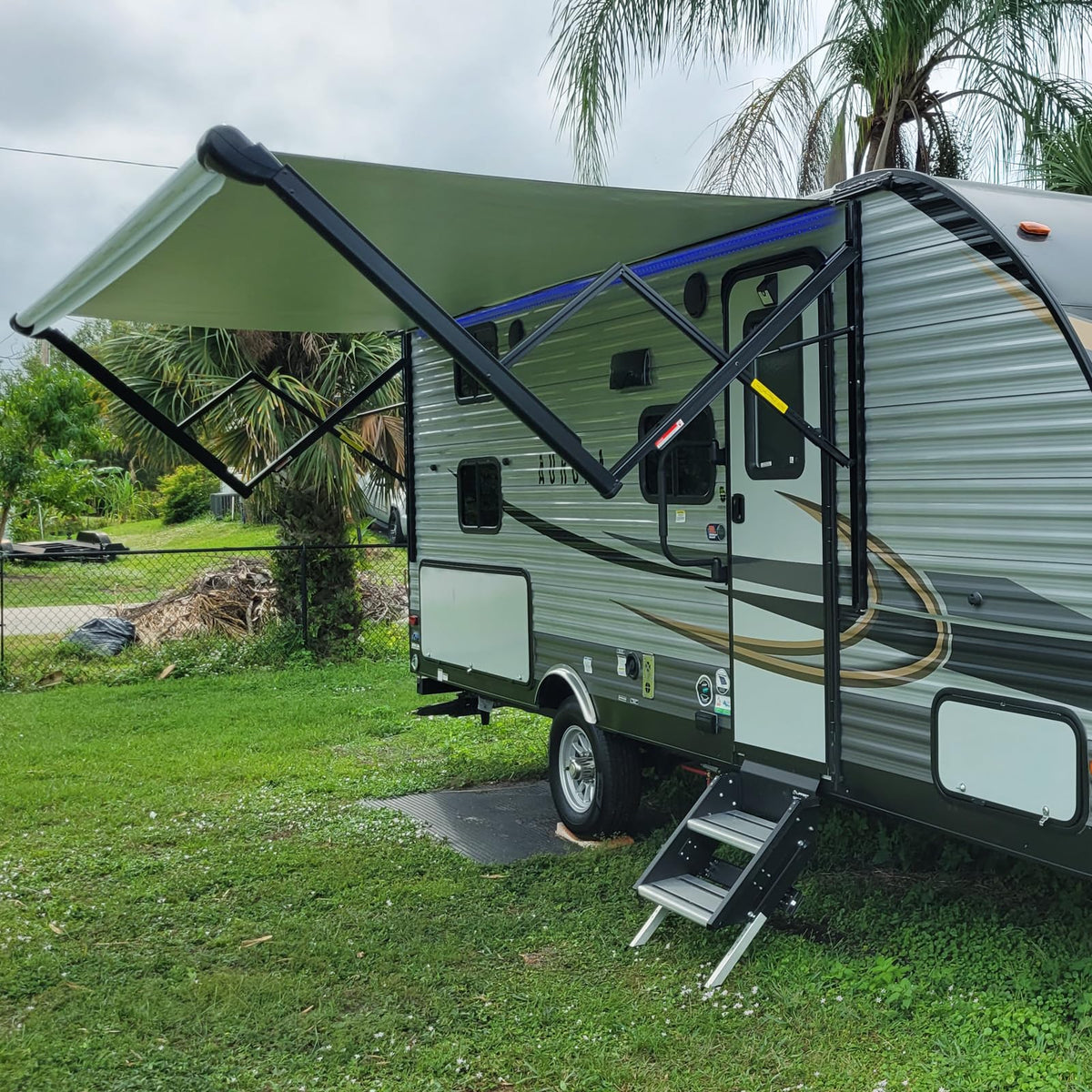 NOVINO camper entry lifestyle showing shade improving privacy and comfort