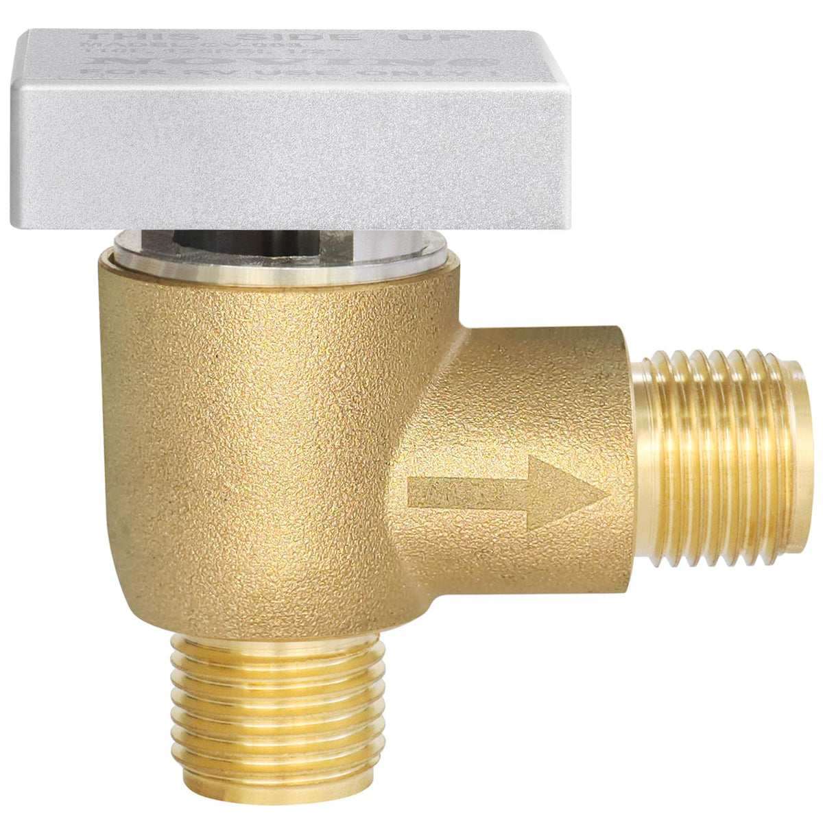NOVINO close-up of 1/2" NPT threaded connections ensuring secure RV plumbing fit