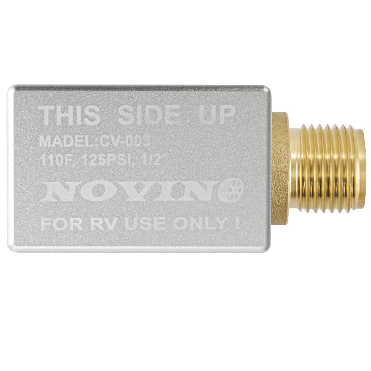 NOVINO installed vertically under RV sink demonstrating correct orientation to prevent leaks