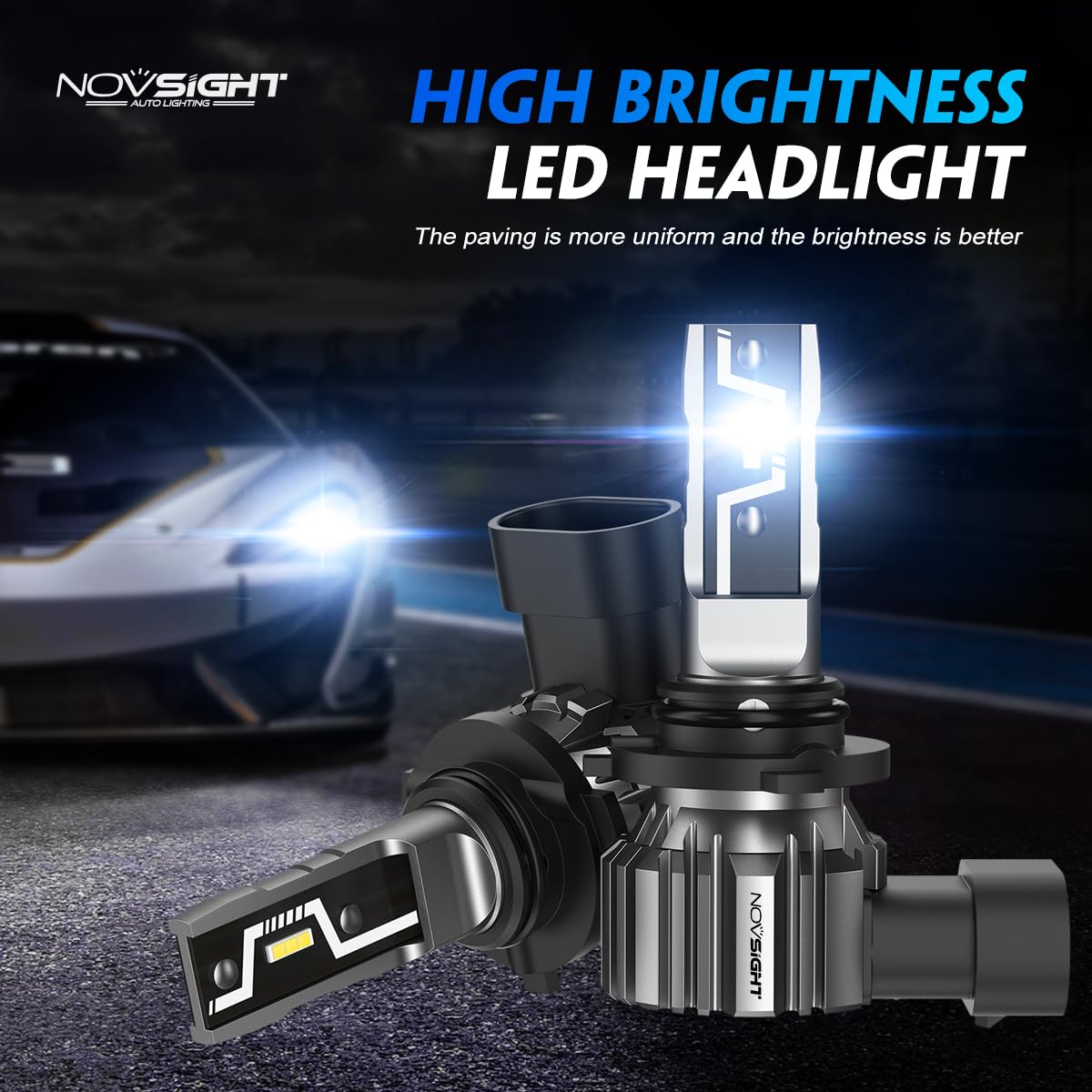 NOVSIGHT close-up of LED chips highlighting brighter output benefit