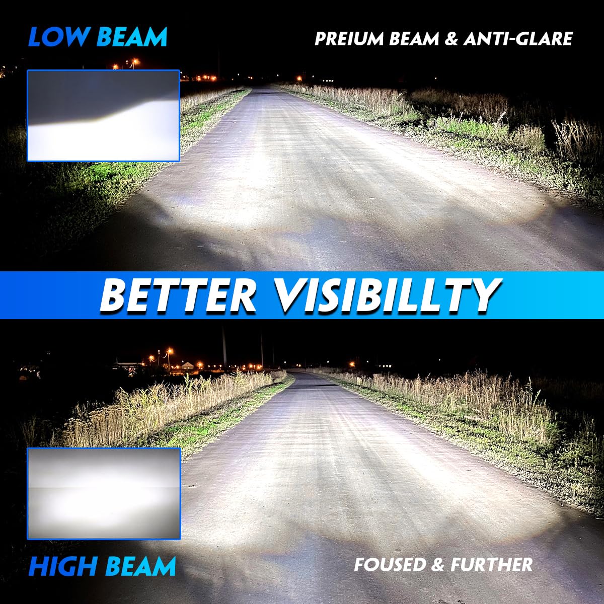 NOVSIGHT lighting a dark road at night demonstrating enhanced illumination