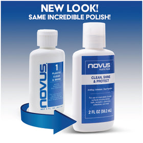 Novus Clean & Shine bottle close-up showing label and easy-use benefit