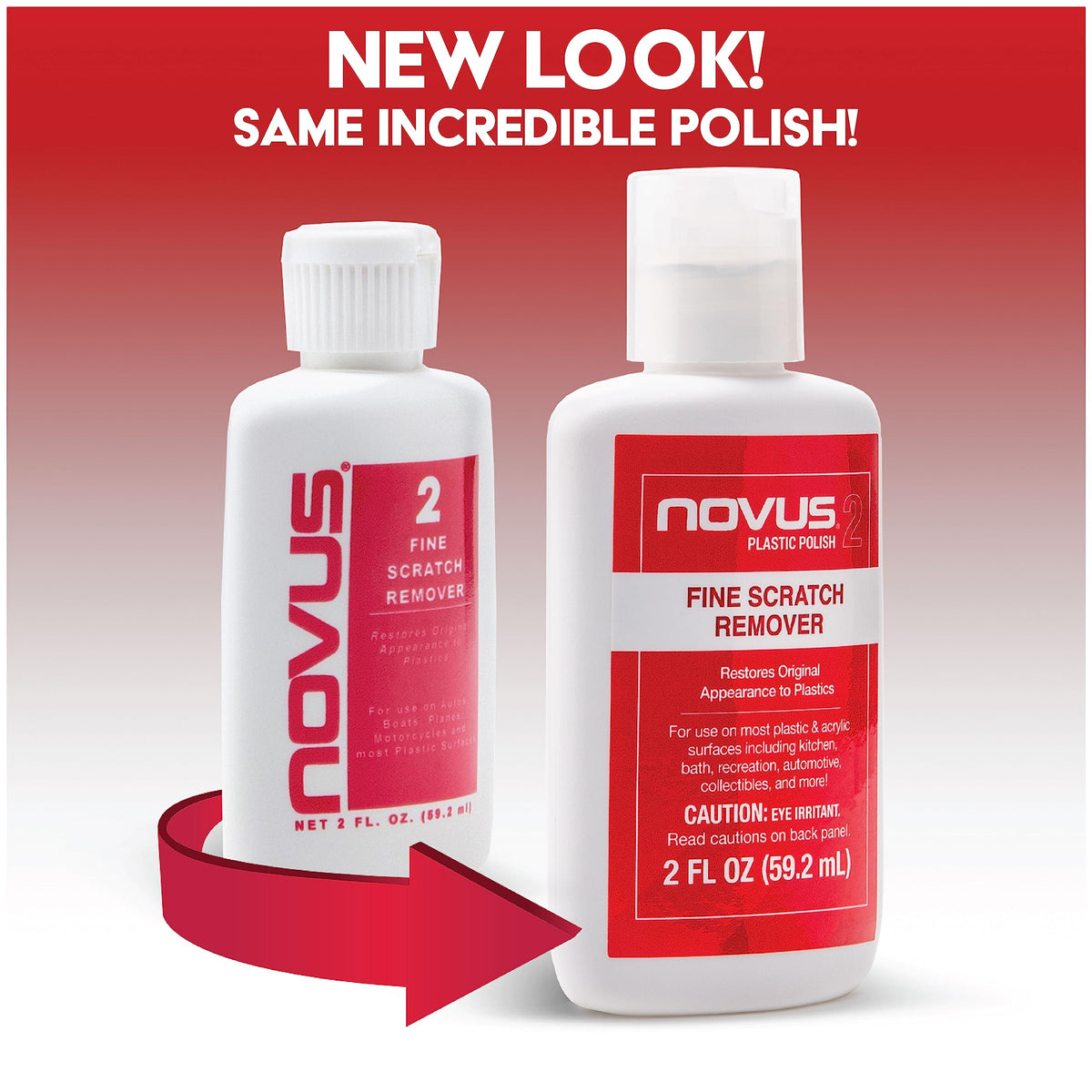 Novus Fine Scratch Remover bottle label close-up demonstrating restorative benefit