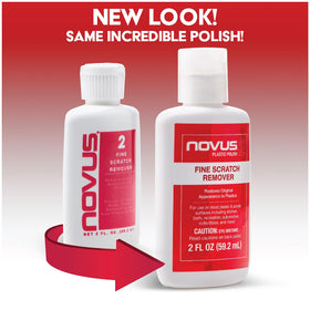 Novus Fine Scratch Remover bottle label close-up demonstrating restorative benefit