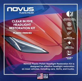 NOVUS three 2 oz. polish bottles grouped to show cleaning and polishing steps
