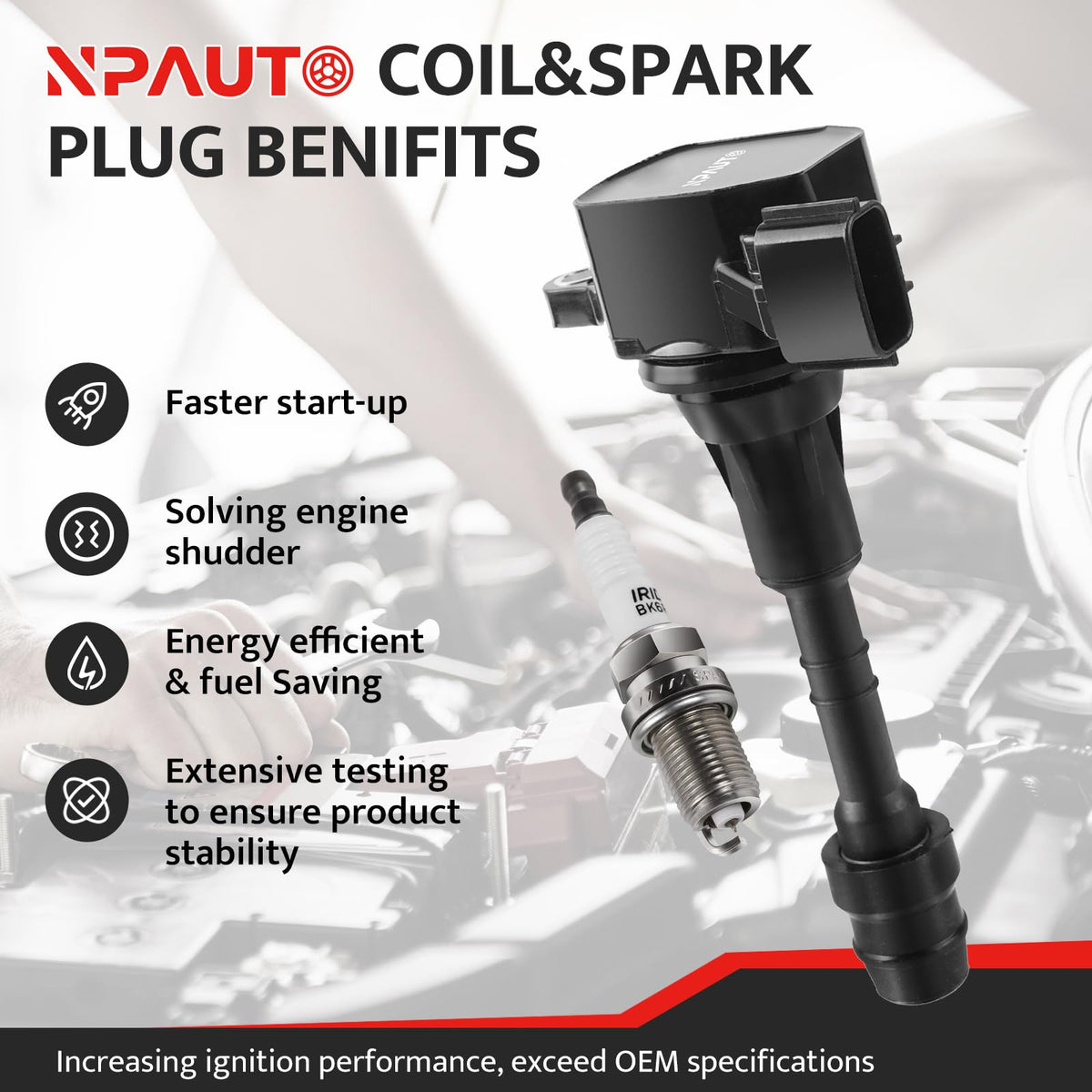 NPAUTO coil connector close-up highlighting secure fit and reliable electrical contact