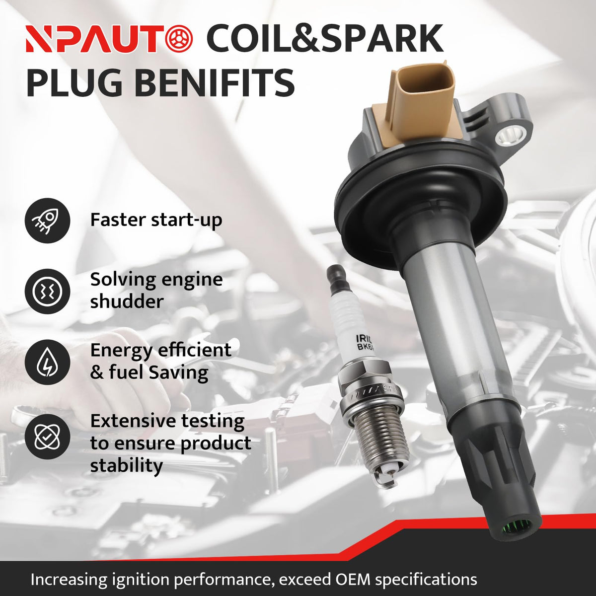 NPAUTO ignition coil close-up highlighting durable construction and fit
