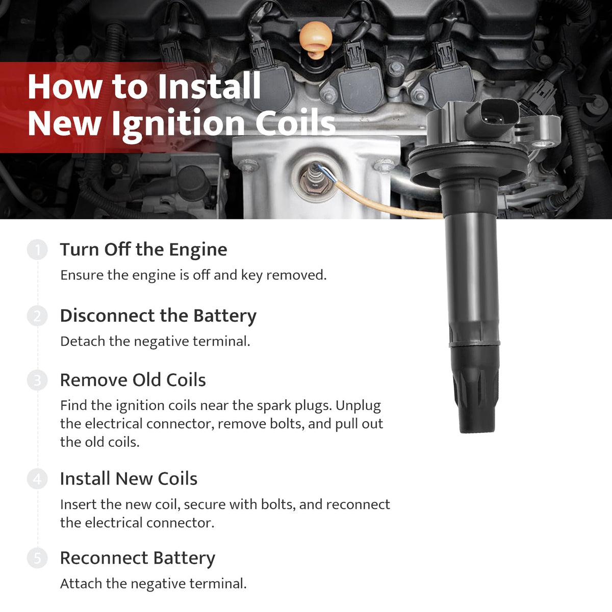 NPAUTO coil installed on V6 engine demonstrating direct-fit benefit