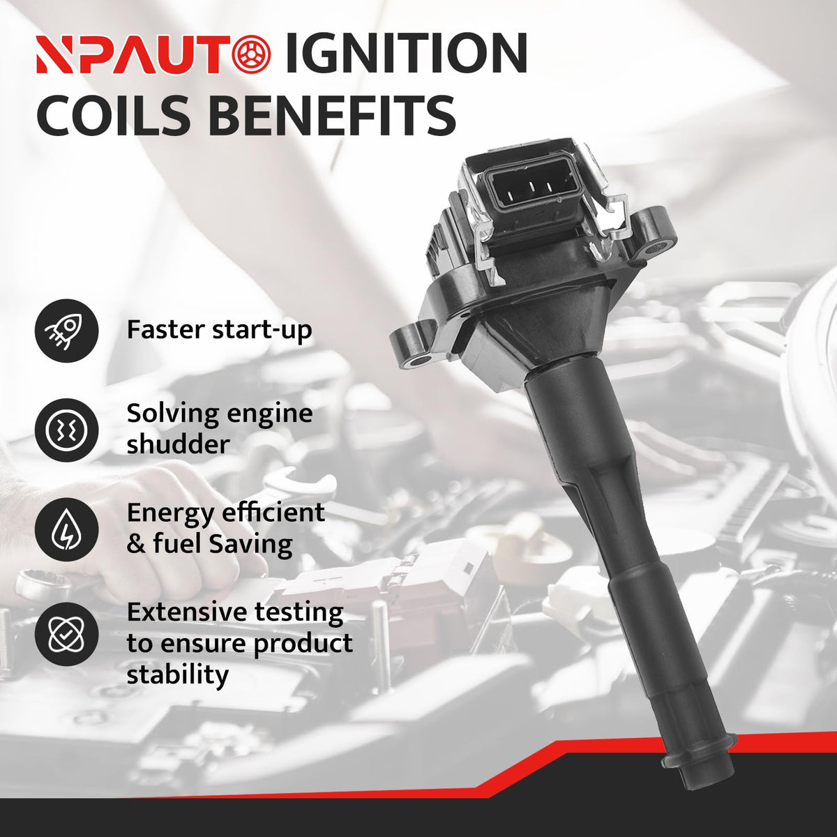 NPAUTO coil connector close-up highlighting secure electrical fit