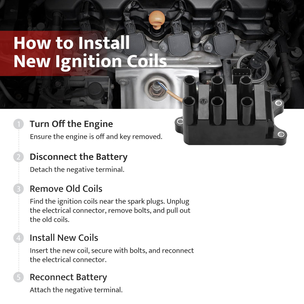 NPAUTO coil pack installed in engine bay restoring smooth engine performance