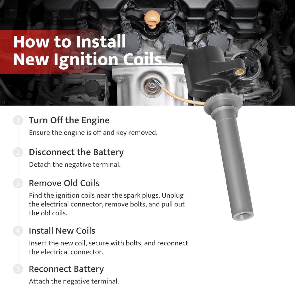 NPAUTO coil installed on V6 engine illustrating direct-fit convenience