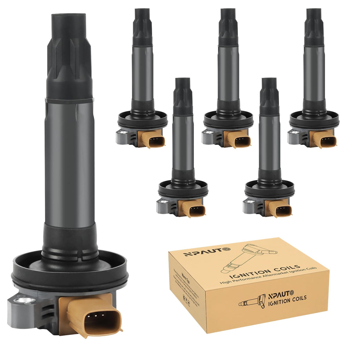 NPAUTO coil set front packaging showing six coils and kit benefit of full replacement
