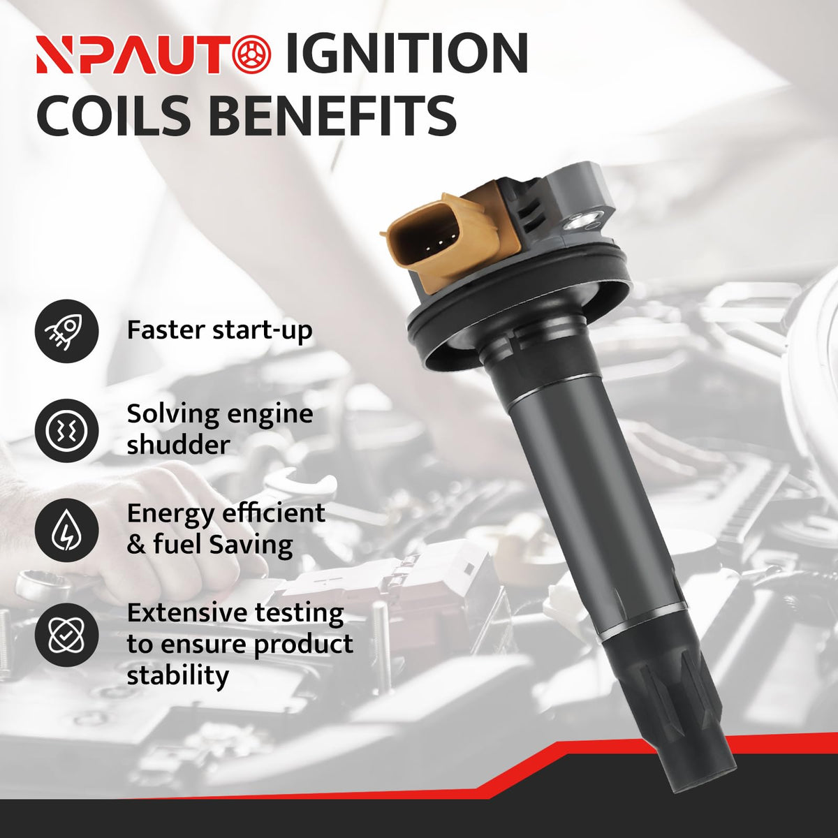 NPAUTO coil connector close-up highlighting durable terminals for reliable connection