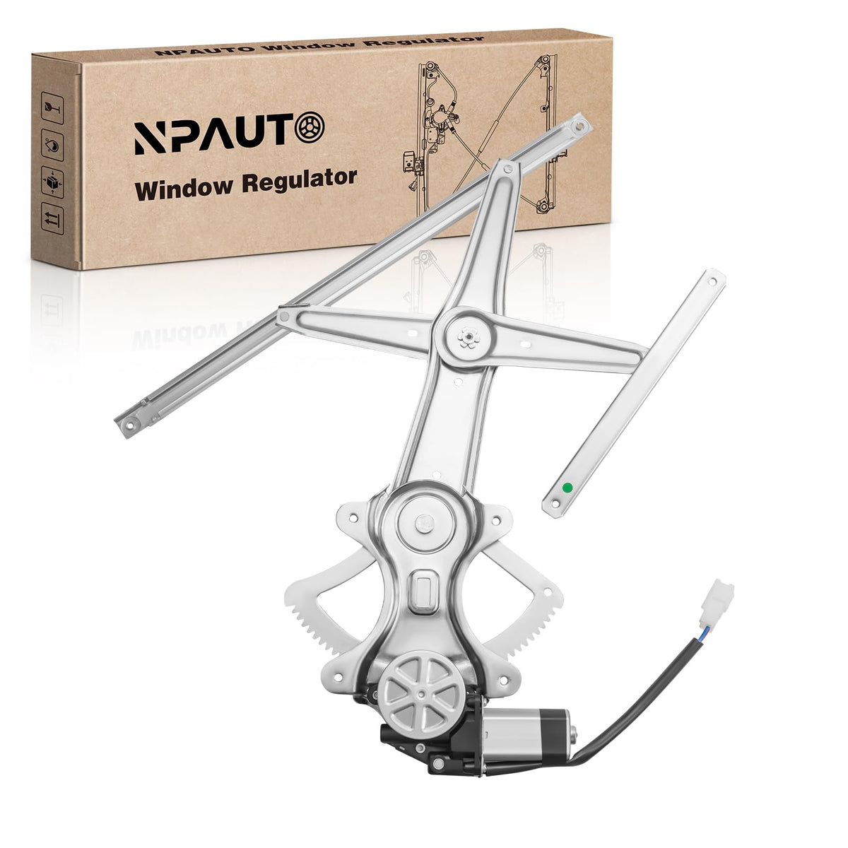 NPAUTO front left regulator assembly showing complete unit and mounting points for easy fit