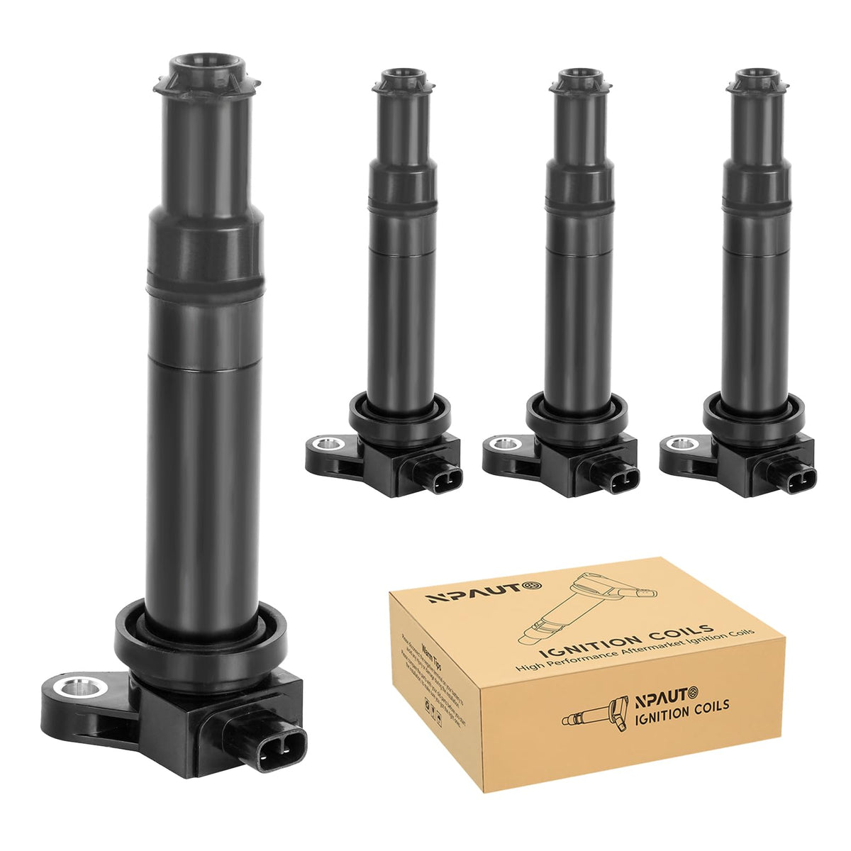 NPAUTO front packaging showing four-coil kit and fitment details benefit: quick identification