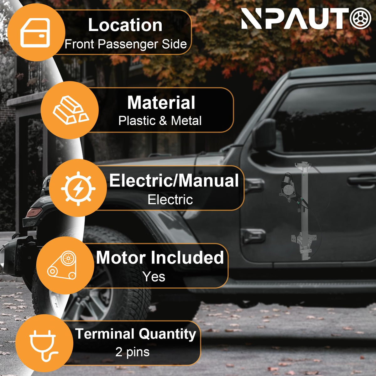 NPAUTO motor close-up highlighting gear housing and durable construction for smooth operation