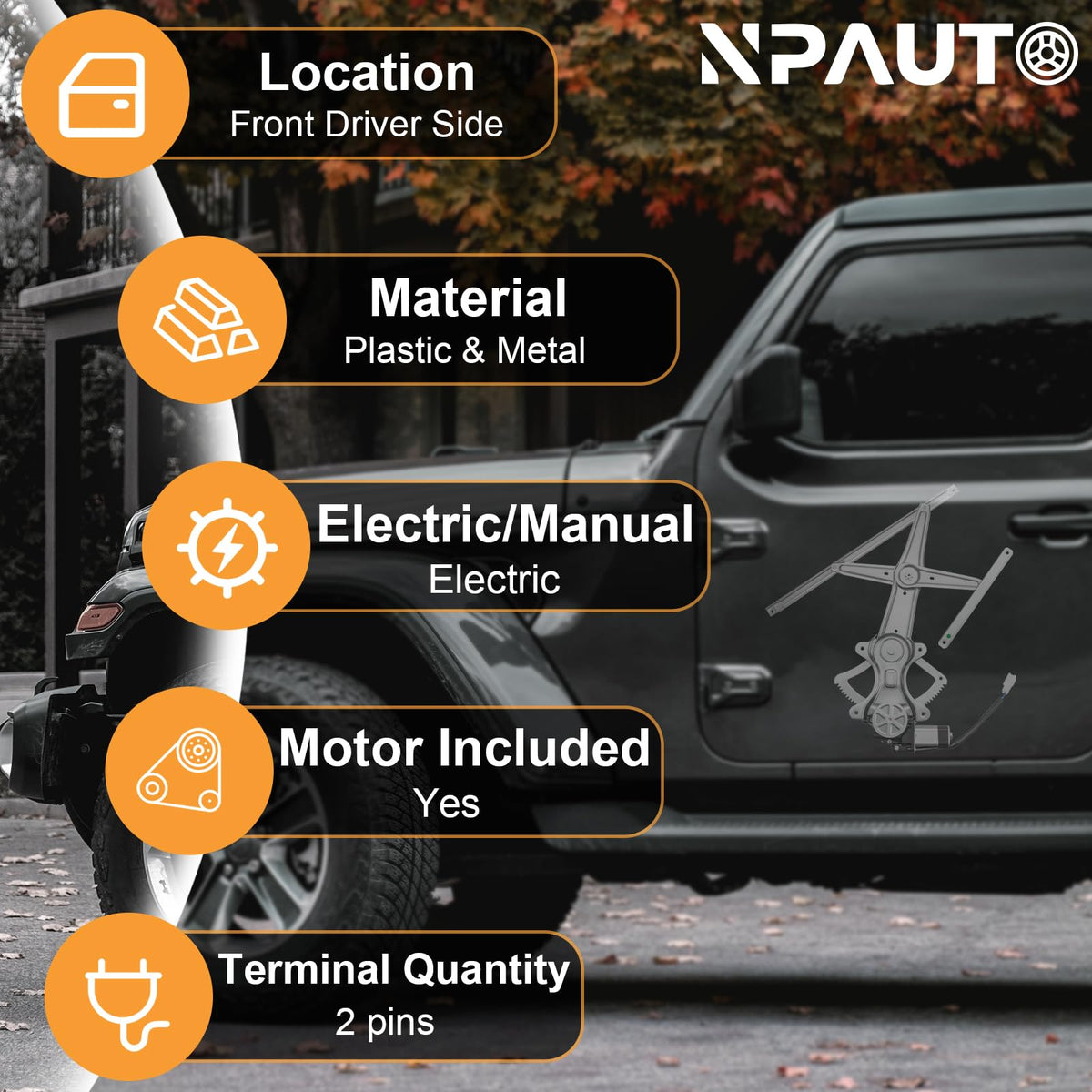 NPAUTO motor close-up highlighting connector and durable housing for reliable power