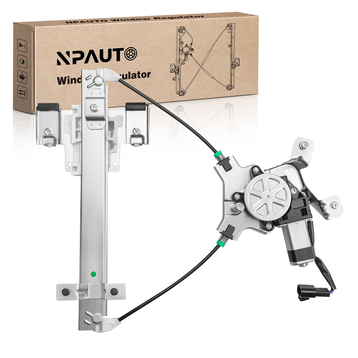 NPAUTO rear left regulator front view showing fit and alignment benefit