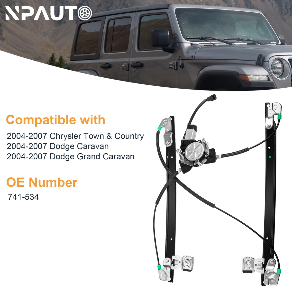 NPAUTO regulator side view displaying cable and rail durability benefit