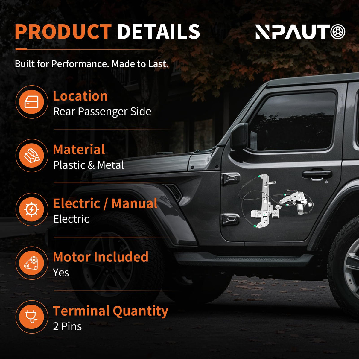 NPAUTO close-up of regulator gears and cable detail, ensures strong durable movement