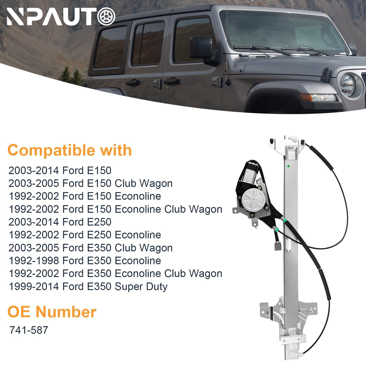 NPAUTO regulator track detail showing slider and mounting points for accurate fitment